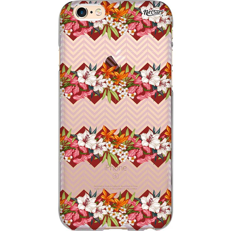 Capa Silicone NetCase Transparente Padrão de Flores Zig Zag
