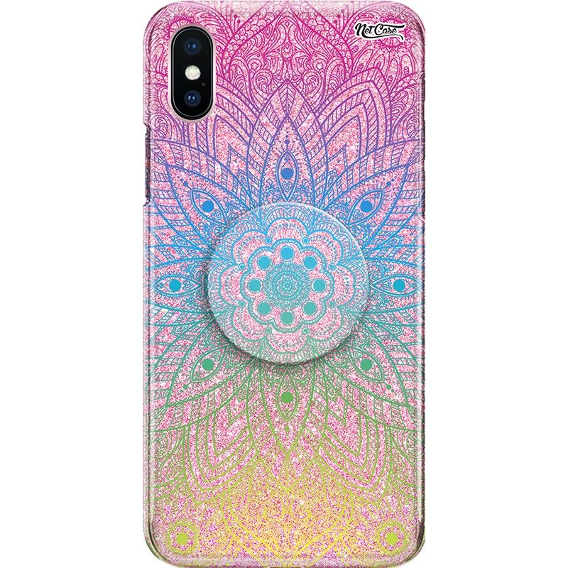Capa Netcase Glitter + Pop 3in1 Rosa - Mandala Flor Verde e Bordô