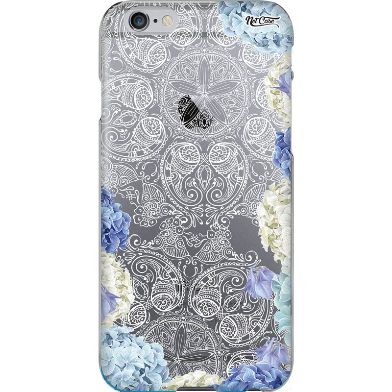 Capa Silicone NetCase Transparente Mandala Renda: Flores Lilás e Branco