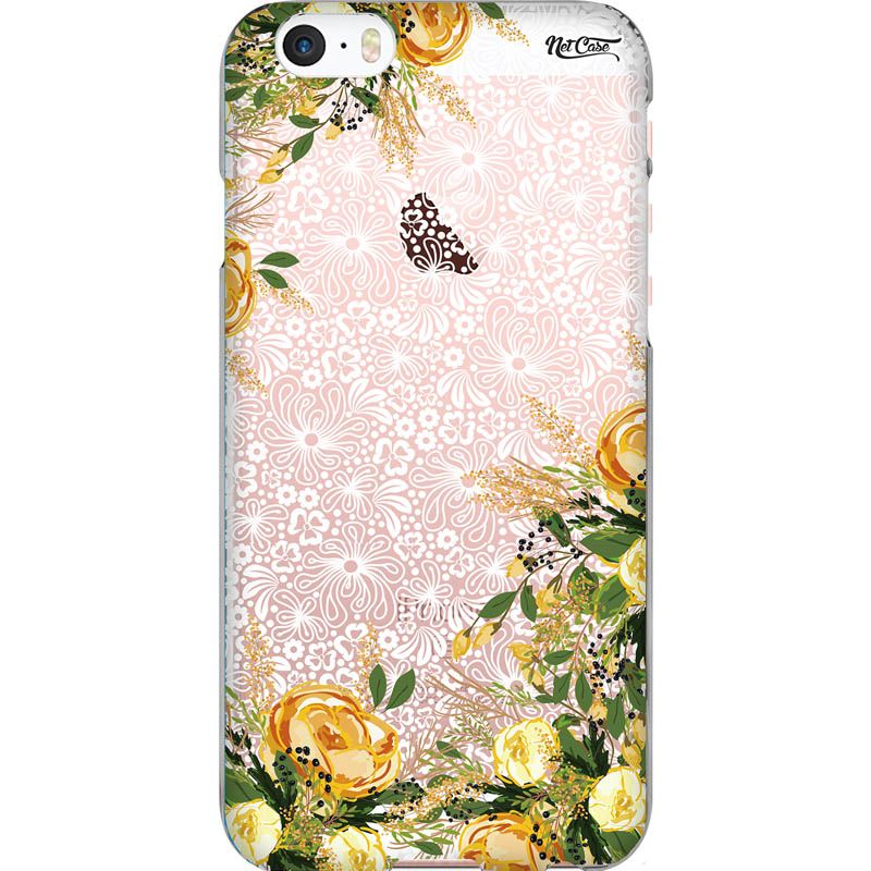 Capa Silicone NetCase Transparente Floral Amarela