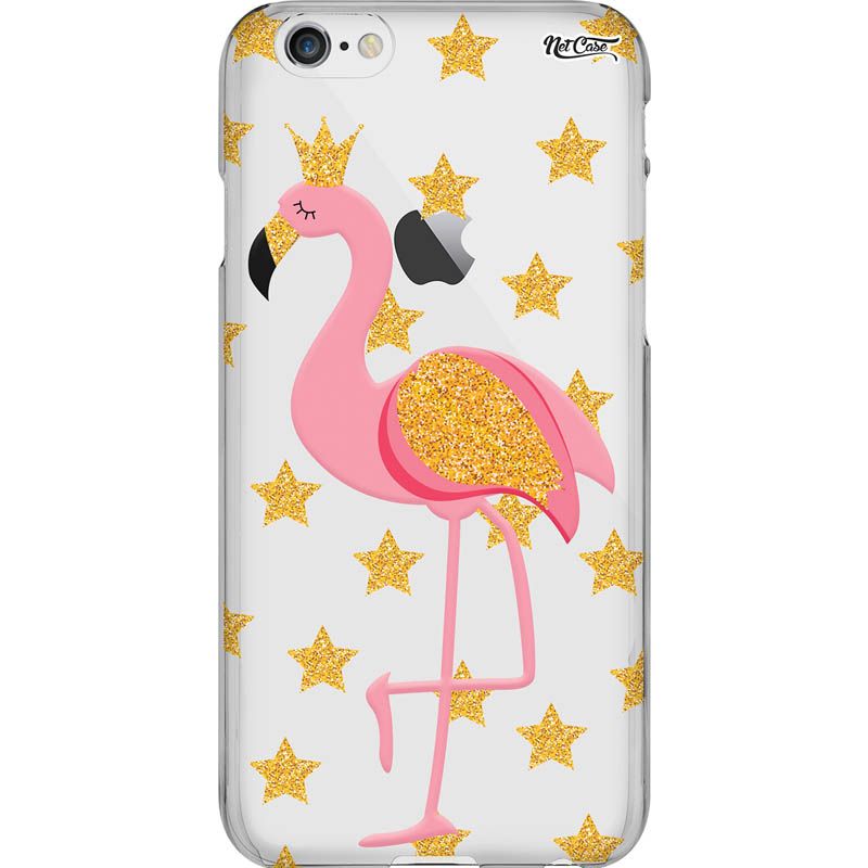 Capa Silicone NetCase Transparente Flamingo Estrela Dourado