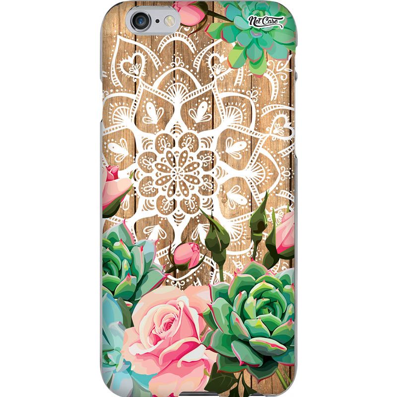 Capa Silicone NetCase Chapada Madeira Mandala com Rosas