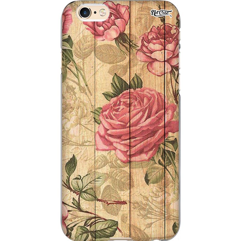 Capa Silicone NetCase Chapada Botões de Rosa em Madeira