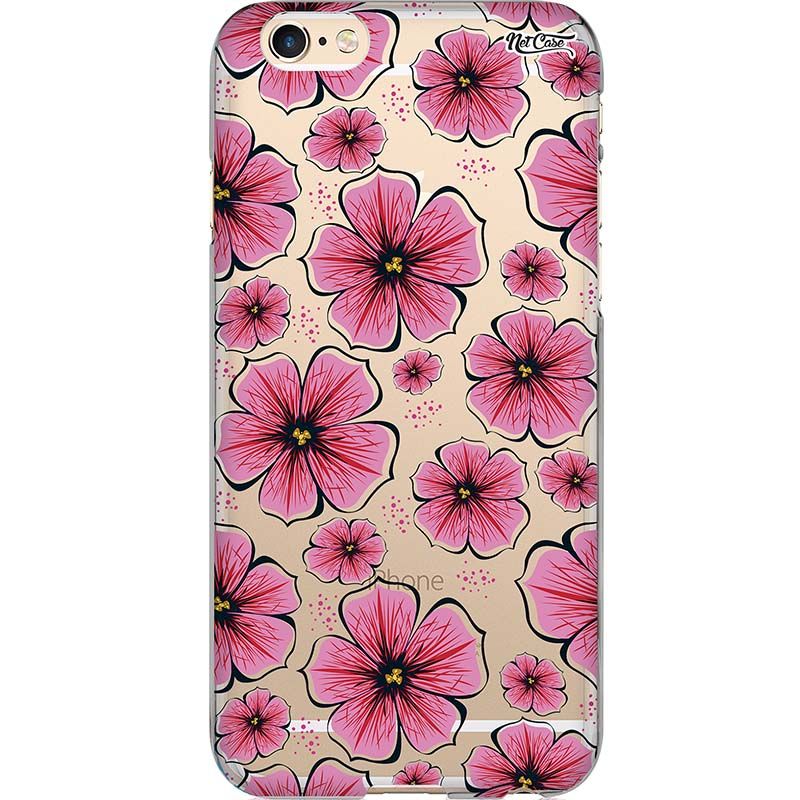 Capa Silicone NetCase Transparente Florzinhas Rosa