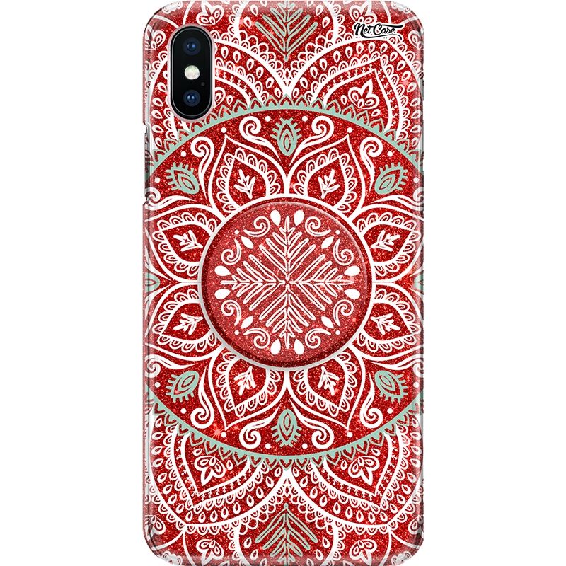 Capa Netcase Glitter + Pop 3in1 Vermelho - Mandala Rendado Branco