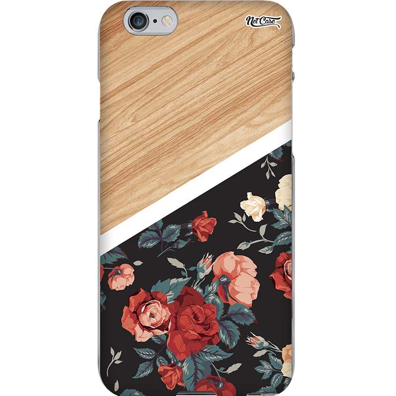 Capa Silicone NetCase Chapada Madeira Degradê Rosas Vermelhas