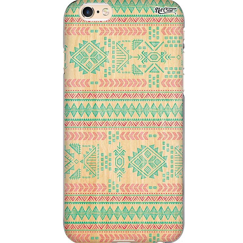 Capa Silicone NetCase Chapada Madeira Étnica Símbolos Verde e Rosa