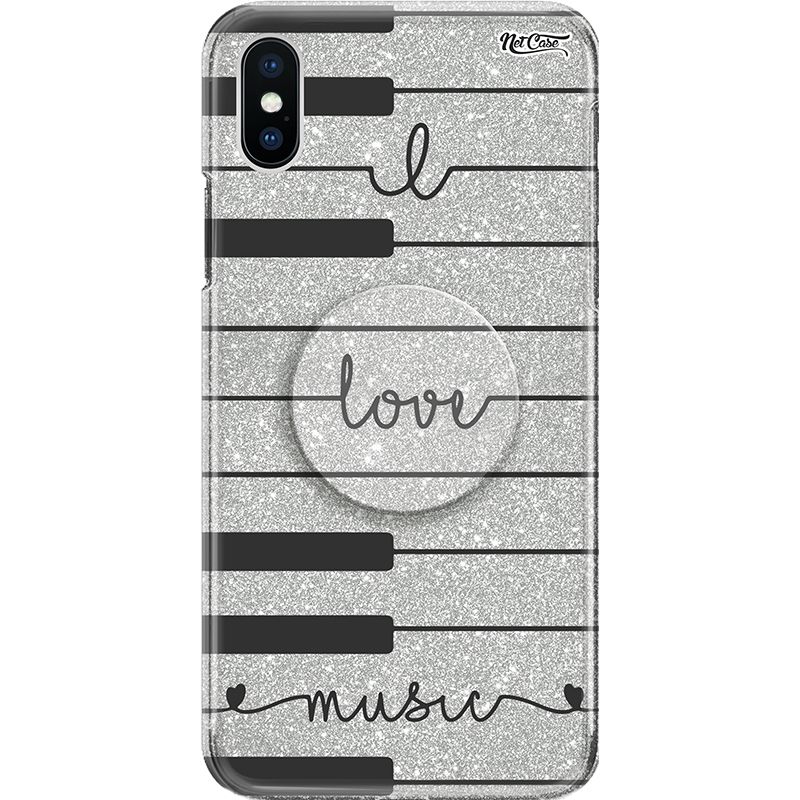 Capa Netcase Glitter + Pop 3in1 Prata - Teclas Piano: Love Music