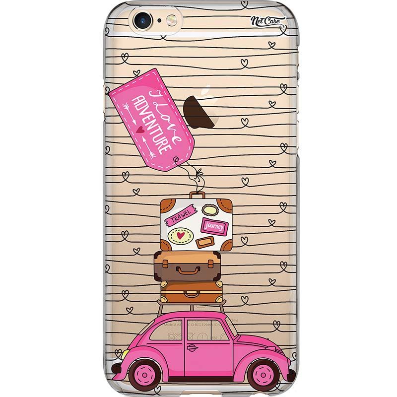 Capa Silicone NetCase Transparente Fusca: I Love Adventure Rosa