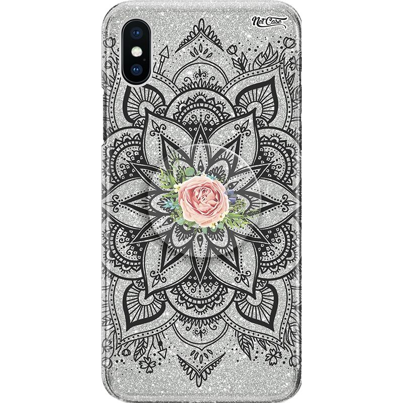 Capa Netcase Glitter + Pop 3in1 Prata - Black Lotus Flower and Rose