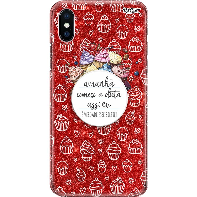 Capa Netcase Glitter + Pop 3in1 Vermelho - ''Amanhã Começo a Dieta...''