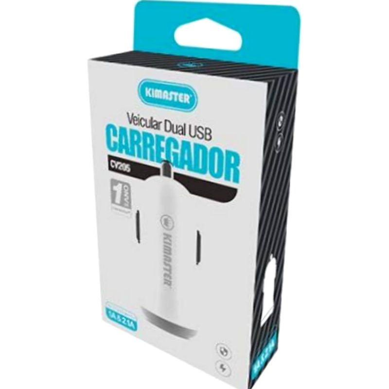 Carregador Veicular Kimaster Premium Usb Duplo Universal - CV205 - Branco