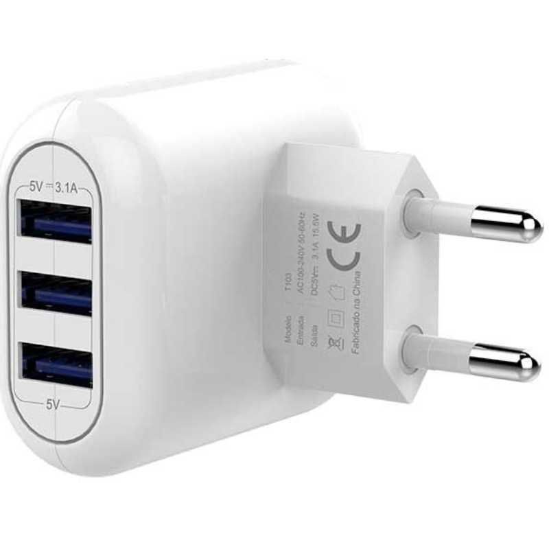 Carregador de Parede Universal 3 Usb Kimaster T103 - Branco