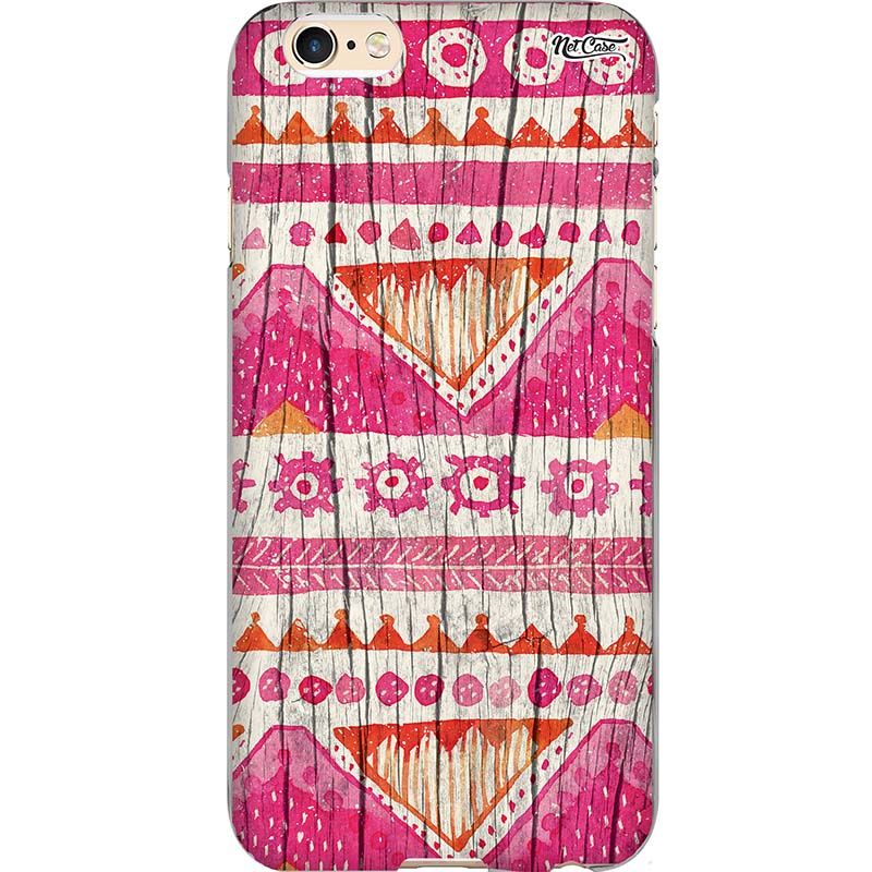 Capa Silicone NetCase Chapada Madeira Étnica Branca e Rosa