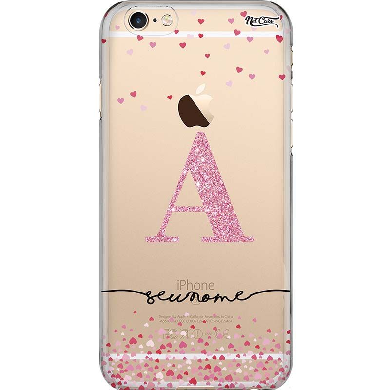 Capa Silicone NetCase Transparente Letra Efeito Glitter com Corações