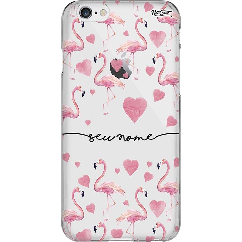 Capa Silicone NetCase Transparente Nome Flamingos Corações