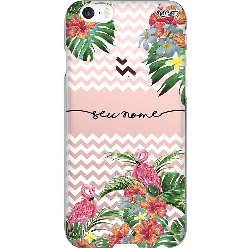 Capa Silicone NetCase Transparente Nome Tropical Flamingos