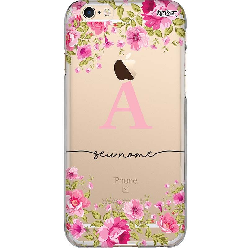 Capa Silicone NetCase Transparente Nome Floral Rosa