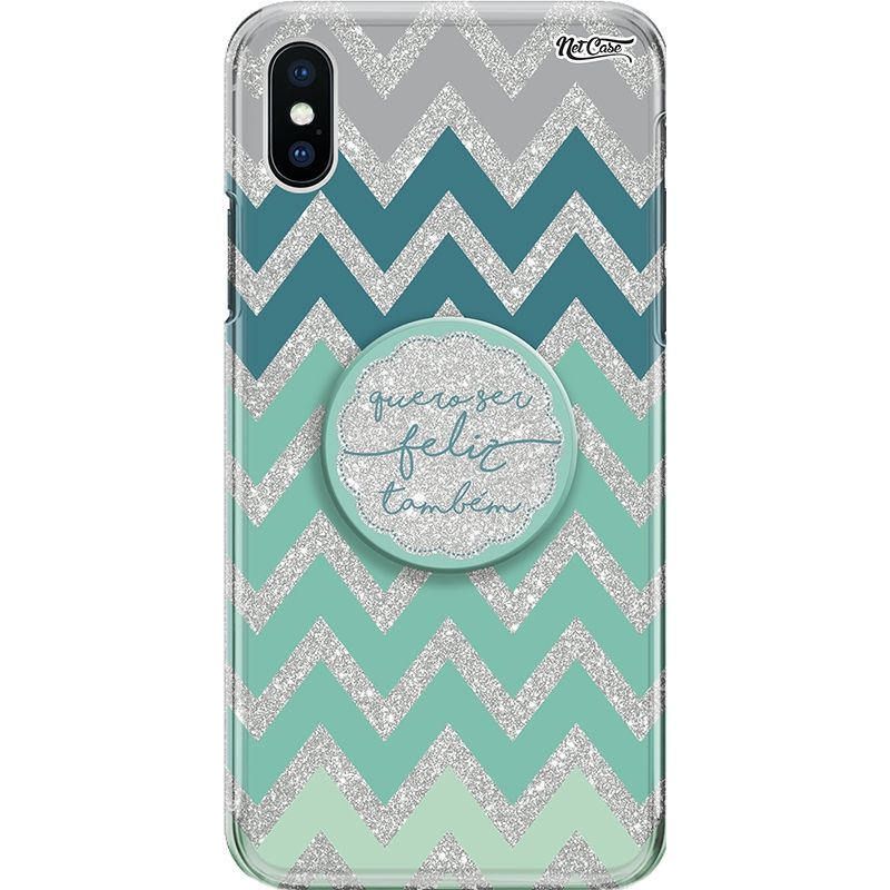 Capa Netcase Glitter + Pop 3in1 Prata - Zig Zag 'Quero Ser Feliz Também'