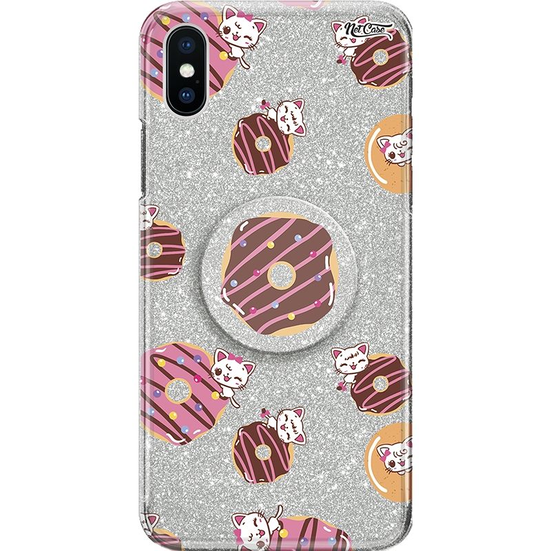 Capa Netcase Glitter + Pop 3in1 Prata - Donut Cat