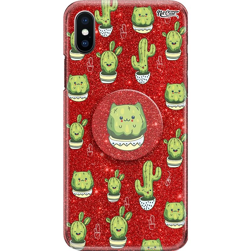 Capa Netcase Glitter + Pop 3in1 Vermelho - Cactus Smile