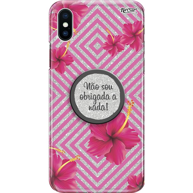 Capa Netcase Glitter + Pop 3in1 Prata - Floral Não Sou Obrigada a Nada!