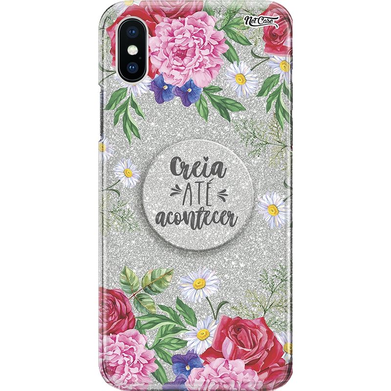Capa Netcase Glitter + Pop 3in1 Prata - Flores Creia Até Acontecer