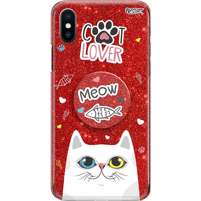 Capa Netcase Glitter + Pop 3in1 Vermelho - Cat Lover Meow