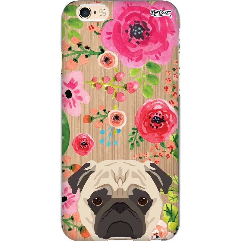 Capa Silicone NetCase Chapada Madeira Pug Flores