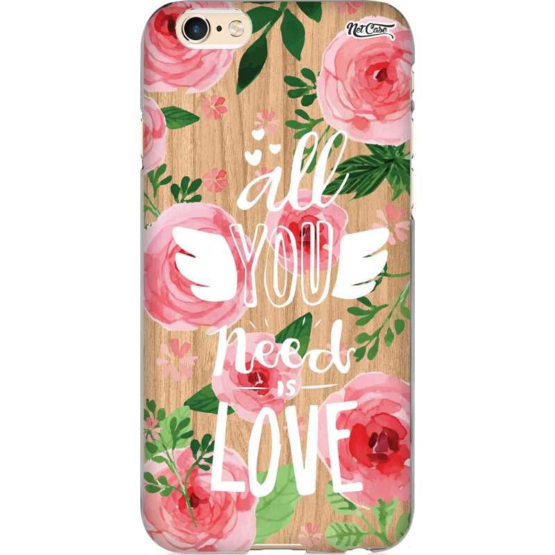 Capa Silicone NetCase Chapada Madeira Rosas All You Need is Love