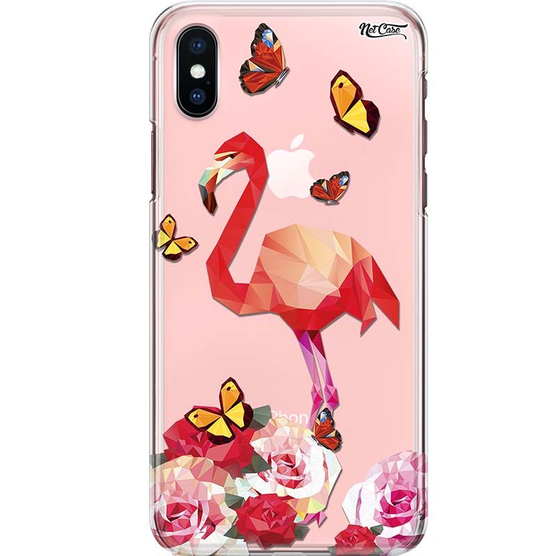 Capa Silicone NetCase Transparente Flamingo Borboletas e Flores