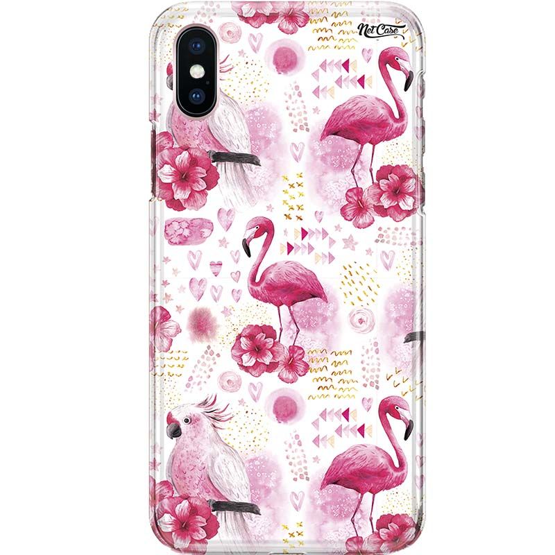 Capa Silicone NetCase Chapada Flamingos e Papagaios Flores