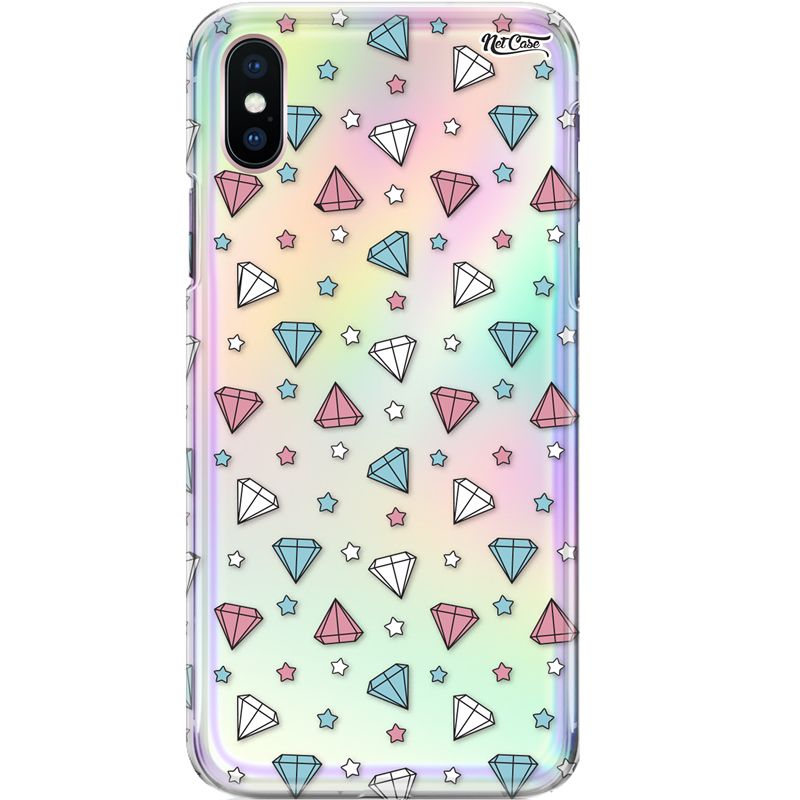 Capa Silicone NetCase Holográfica Diamantes Azul e Rosa