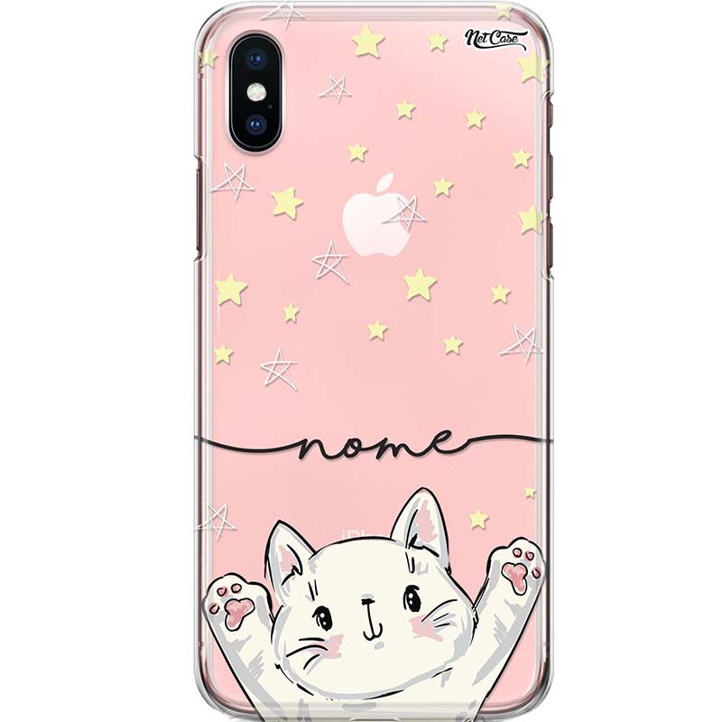 Capa Silicone NetCase Transparente Nome Gatinho Estrelas