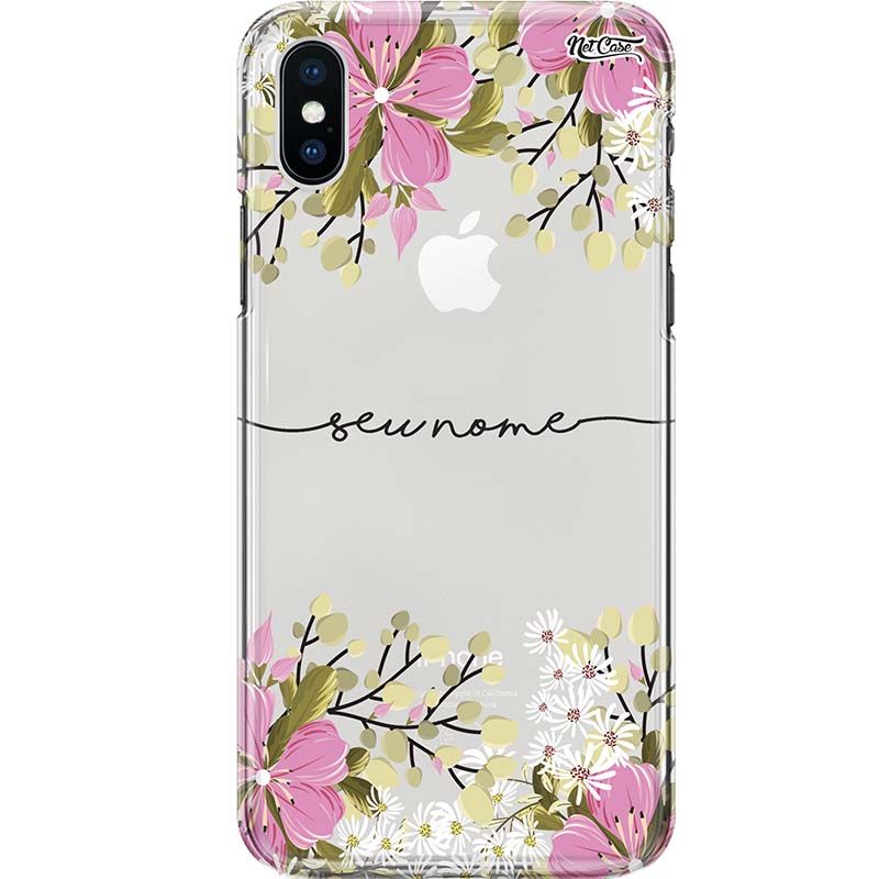 Capa Silicone NetCase Transparente Nome Lírios Branco e Rosa