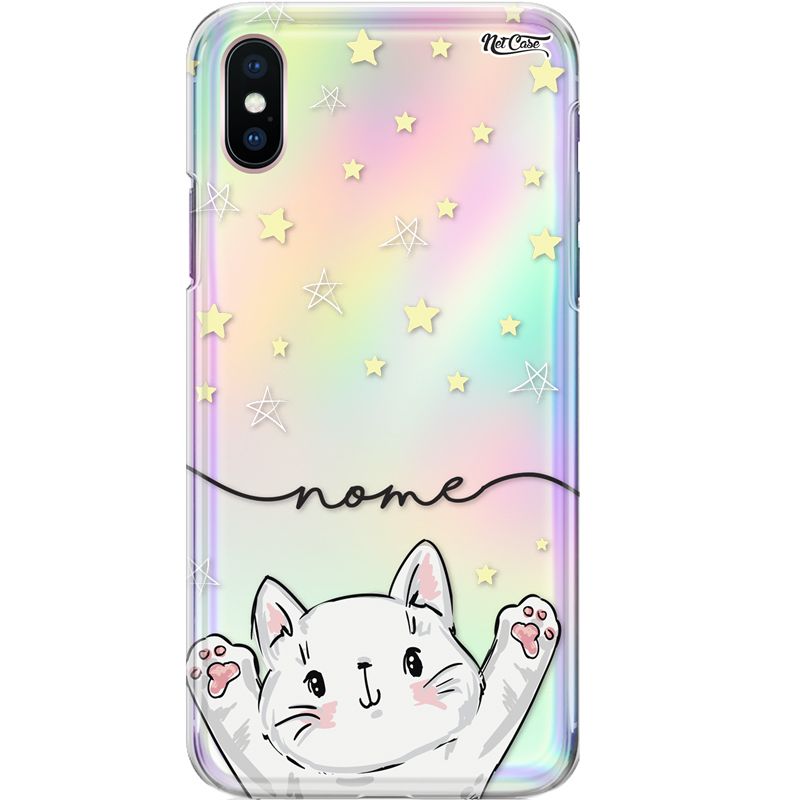 Capa Silicone NetCase Holográfica Nome Gatinho Estrelas