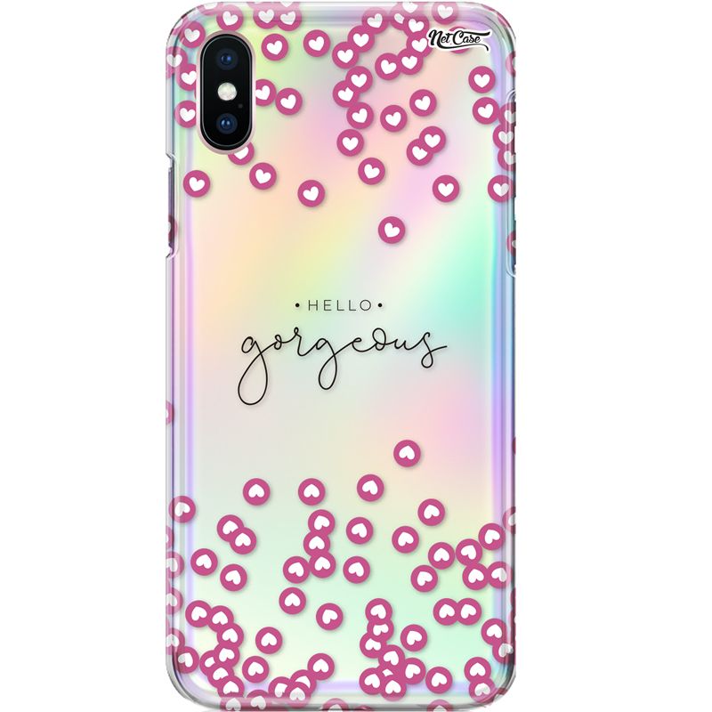 Capa Silicone NetCase Holográfica Coraçõezinhos Hello Gorgeous