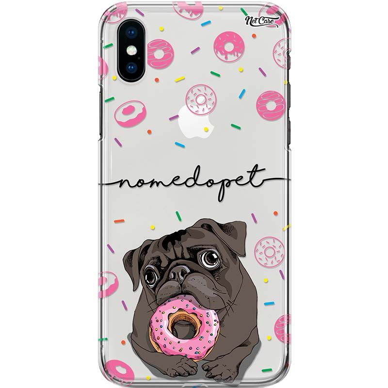 Capa Silicone NetCase Transparente Nome Black Pug Donuts