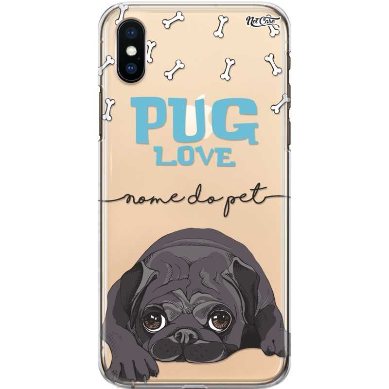 Capa Silicone NetCase Transparente Nome Pug Preto Love Boy