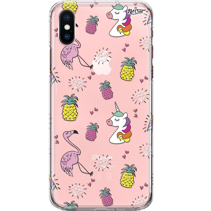 Capa Silicone NetCase Transparente Unicorns & Flamingos