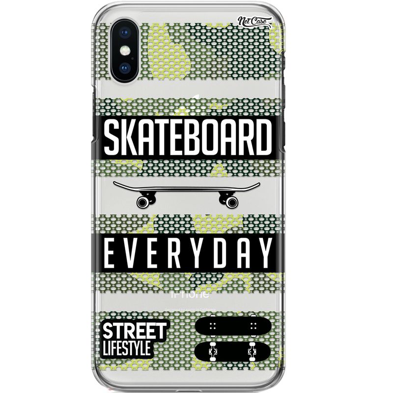 Capa Silicone NetCase Transparente Camuflada Furadinha Skateboard Everyday