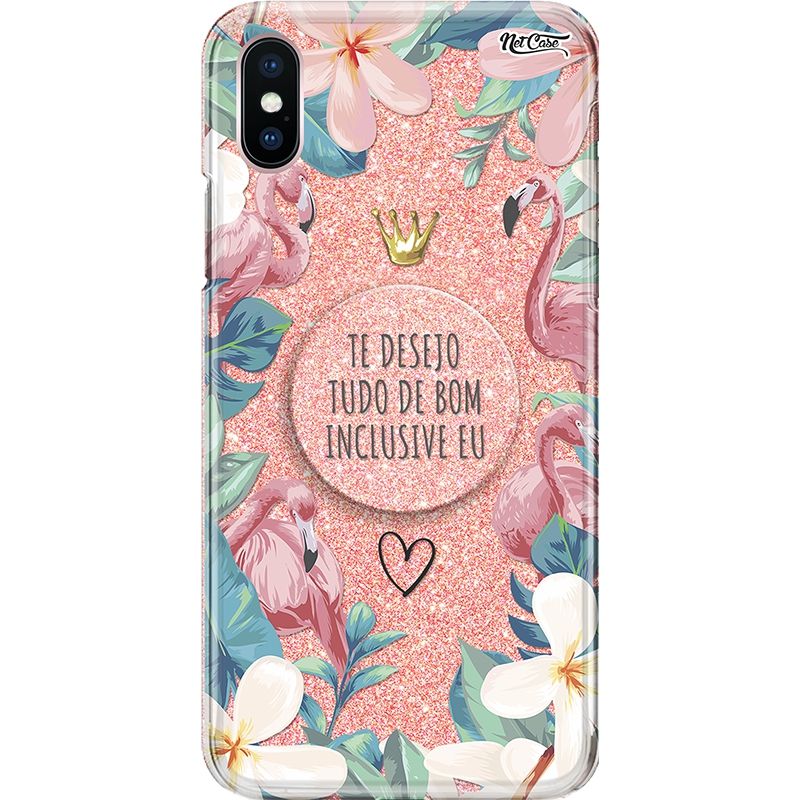 Capa Netcase Glitter + Pop 3in1 Rosê - Flamingos: Te Desejo Tudo de Bom... Inclusive Eu