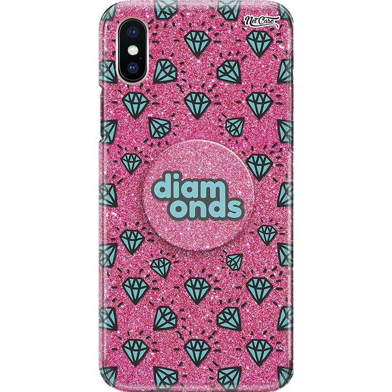 Capa Netcase Glitter + Pop 3in1 Pink - Green Diamonds