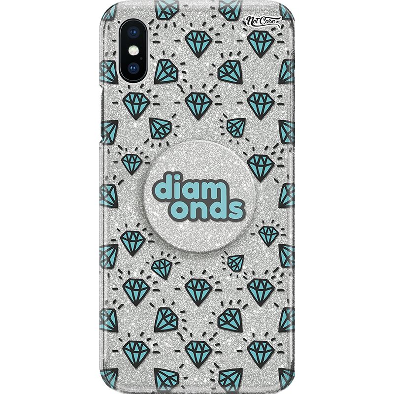 Capa Netcase Glitter + Pop 3in1 Prata - Green Diamonds