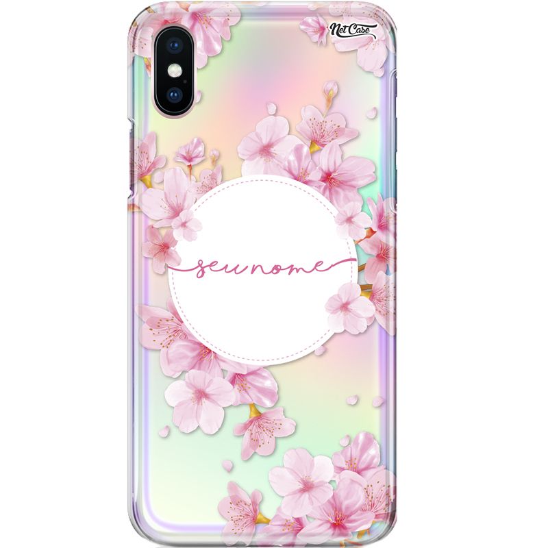 Capa Silicone NetCase Holográfica Nome Hibiscos Rosa