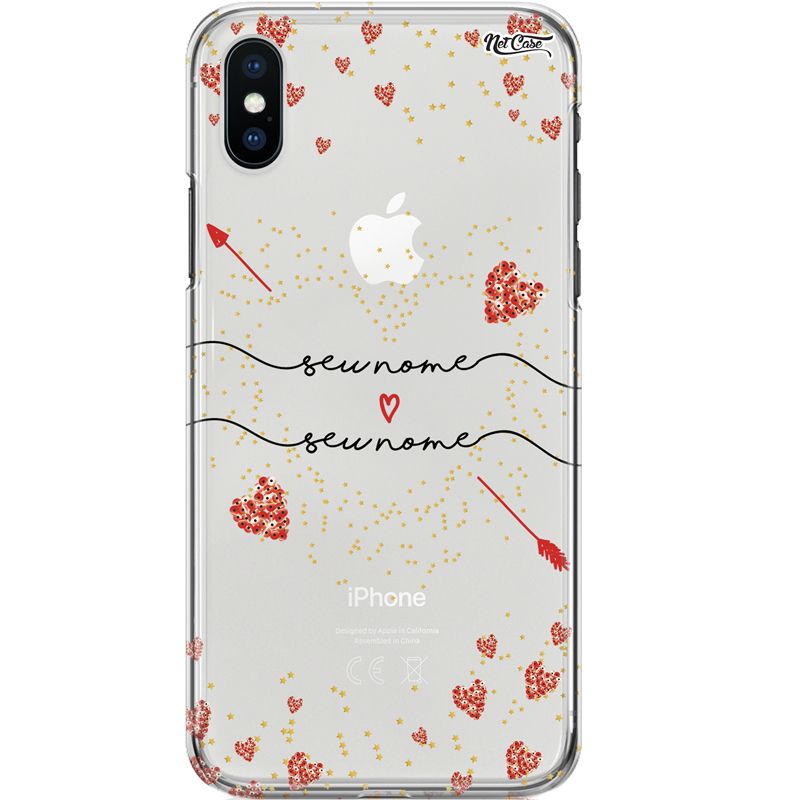 Capa Silicone NetCase Transparente Nome Corações Artesanal