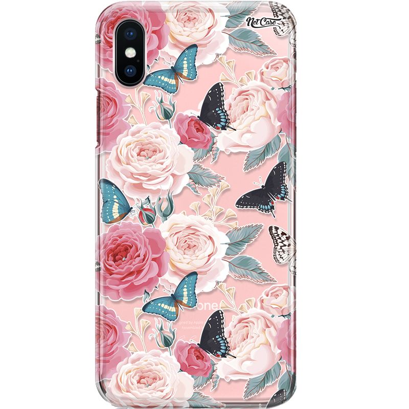 Capa Silicone NetCase Transparente Floral Peônias e Borboletas