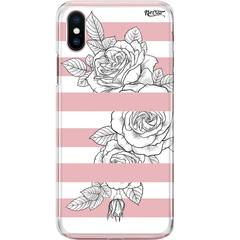 Capa Silicone NetCase Chapadas Listras com Rosas Brancas