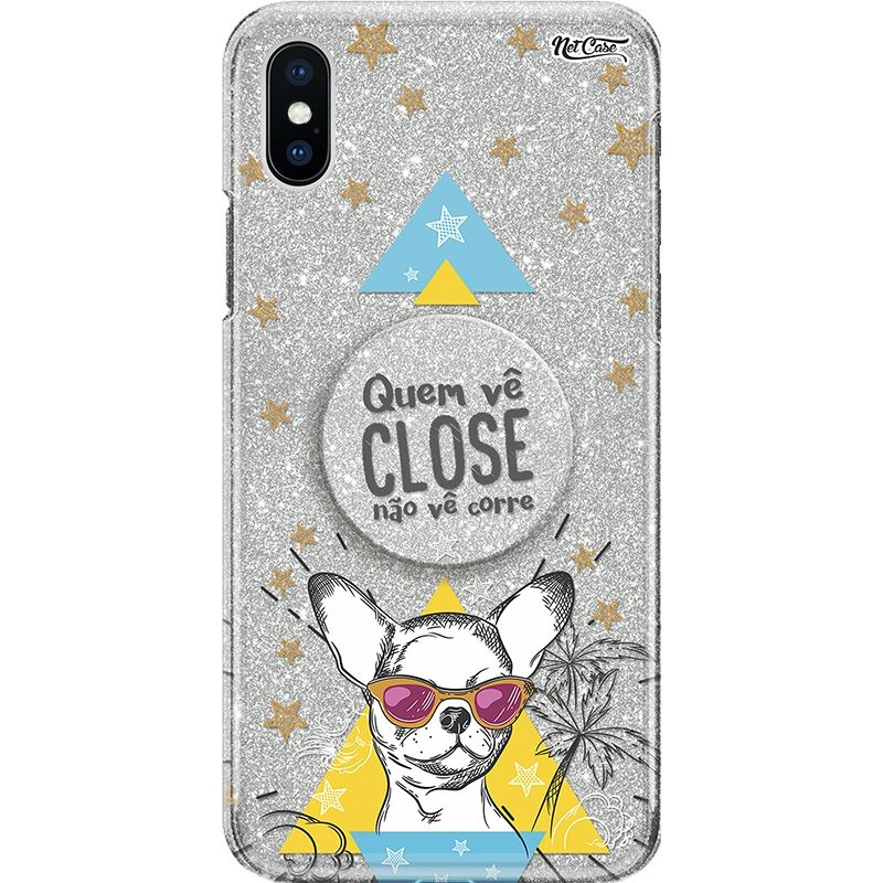 Capa Netcase Glitter + Pop 3in1 Prata - Quem Vê Close Não Vê Corre