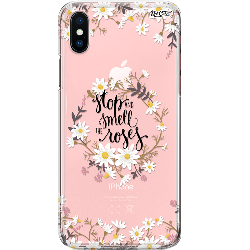 Capa Silicone NetCase Transparente Floral Margaridas Stop and Smell the Roses